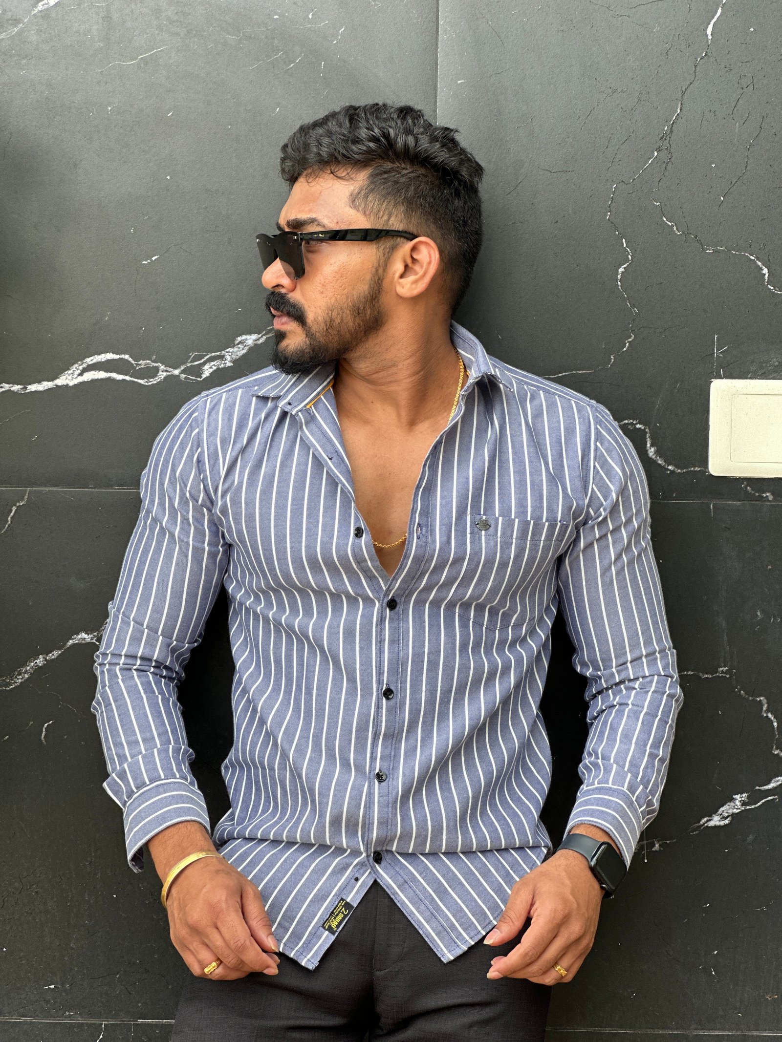 Blue and gray striped full sleeve shirt