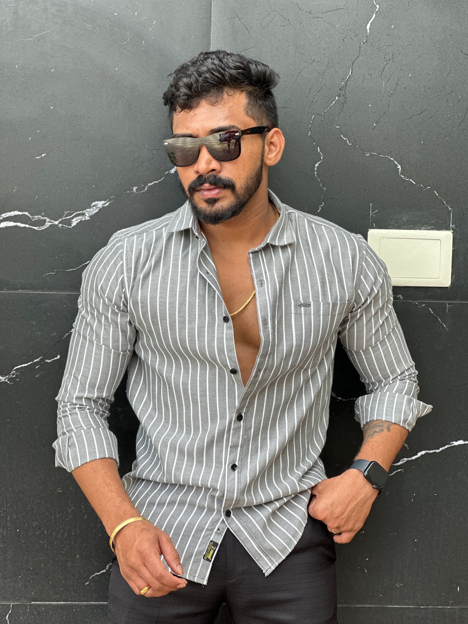 Dark gray striped full sleeve shirt