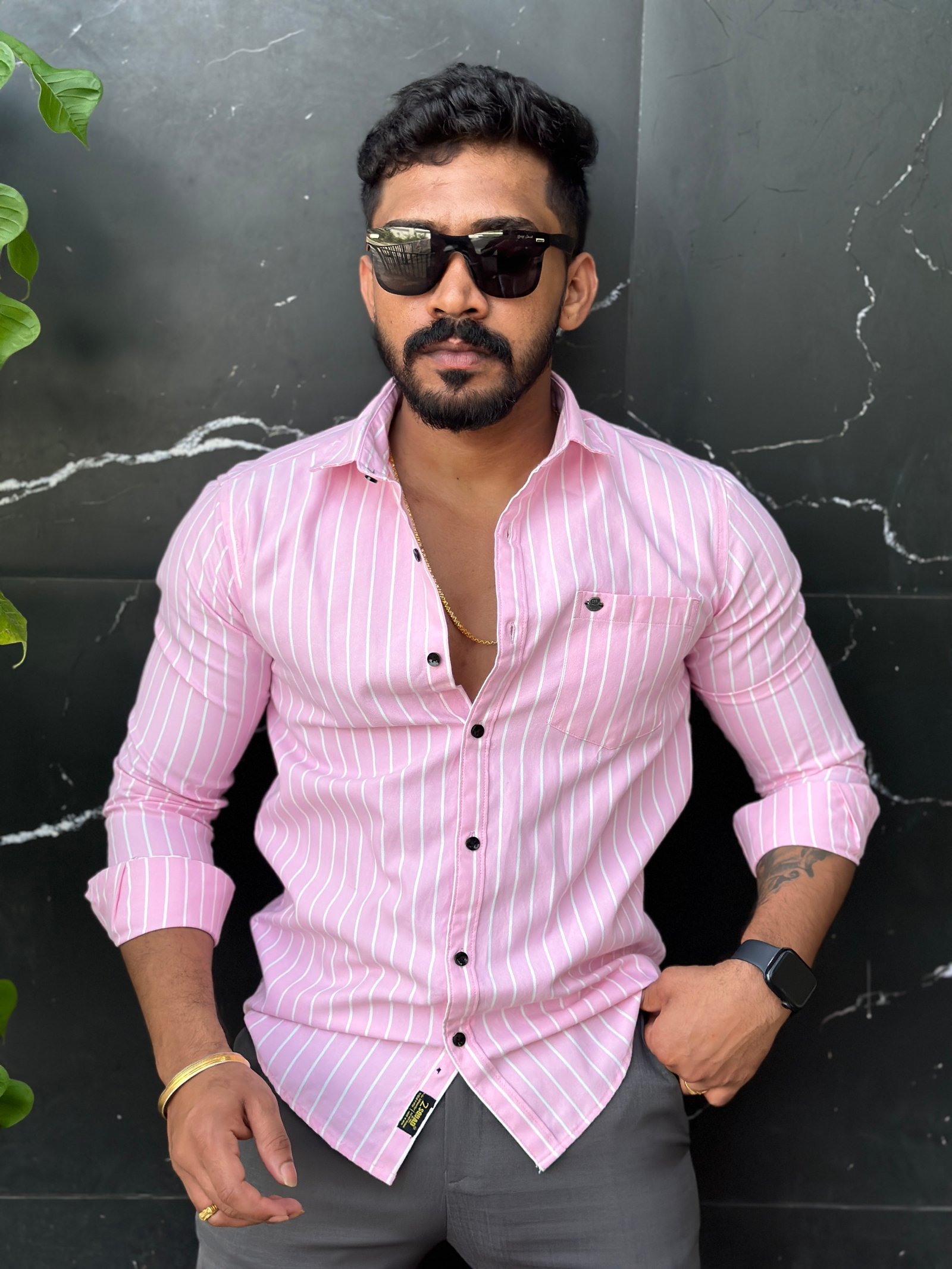 Baby pink striped full sleeve shirt