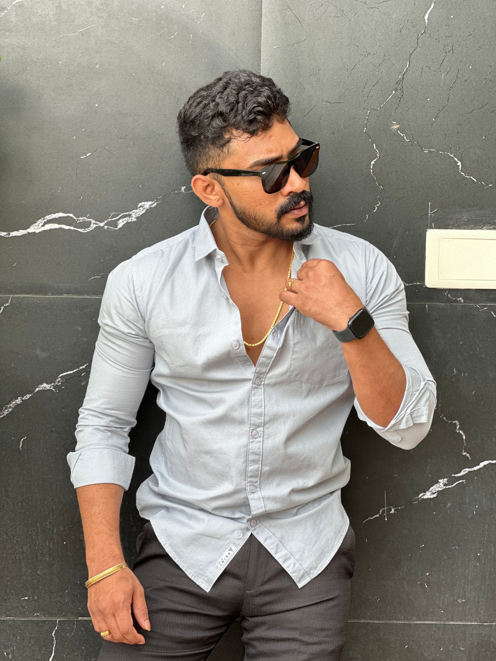 Silver gray plain Linen full sleeve shirt