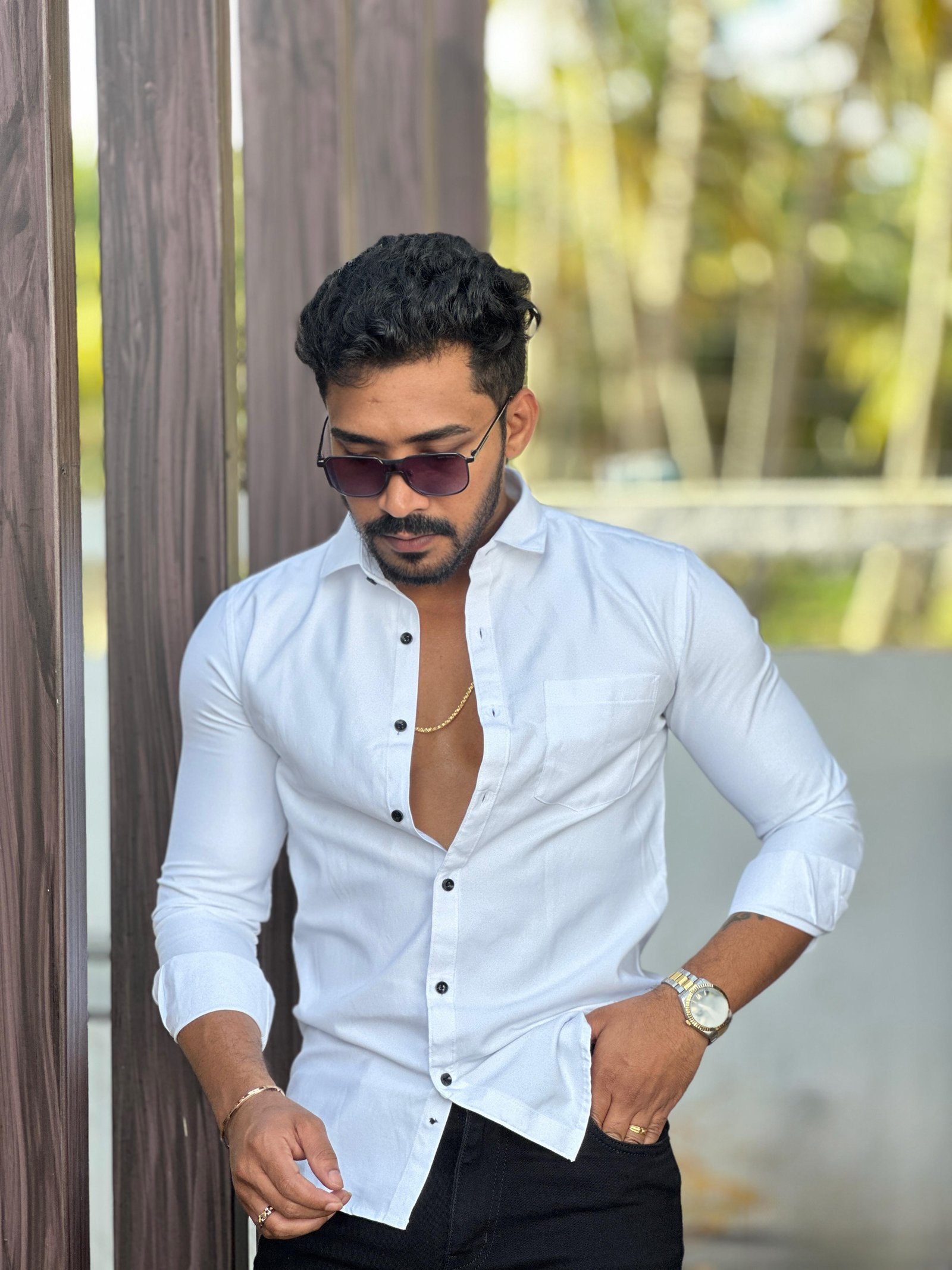 White plain Twotone Full Sleeve shirt