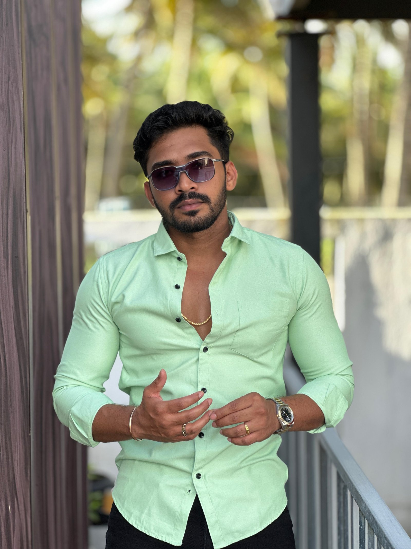 Pista green plain Twotone full sleeve shirt