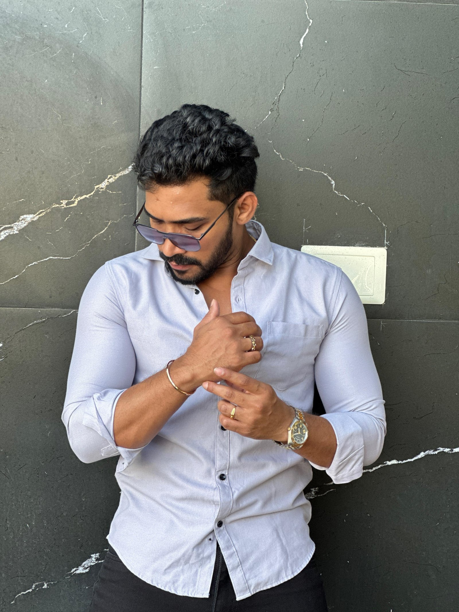 Silver gray plain Twotone full sleeve shirt